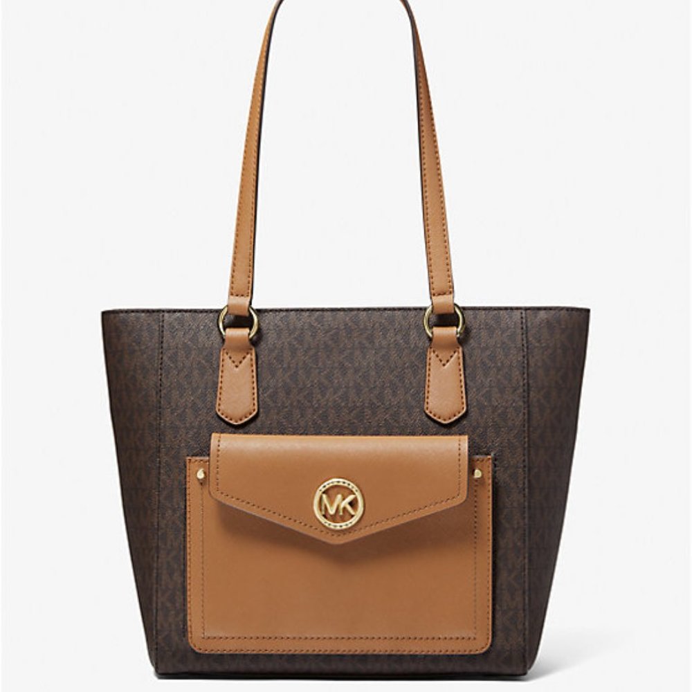 MICHAEL KORS Joey Medium Logo and Leather Tote Bag.